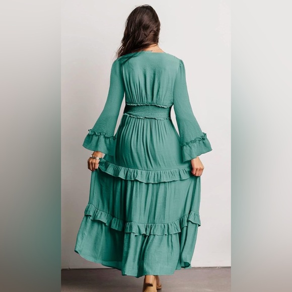 Boho Amegoya Tiered Dress v-neck long sleeve Size S - Picture 2 of 14